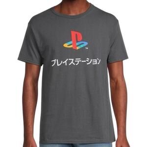PlayStation Logo with Kanji Graphic Tee in Gray Size Large New without Tag